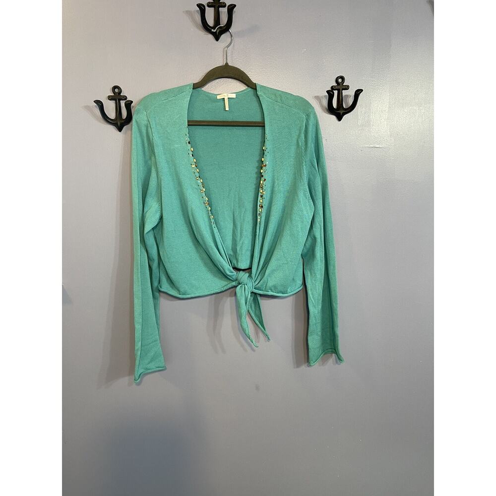Metro Seven Sweater Green Waist Tie w/Beads Size 18W/20W